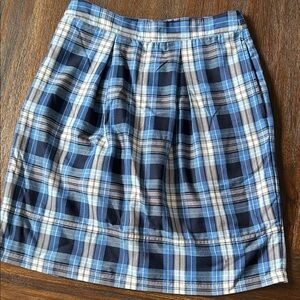Lands' End Navy and White Plaid A-Line Skirt